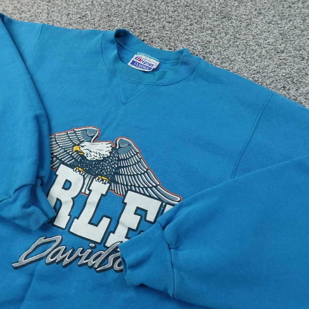 VTG Harley Davidson Sweatshirt Mens M Blue Eagle Crewneck Pullover USA Biker 80s